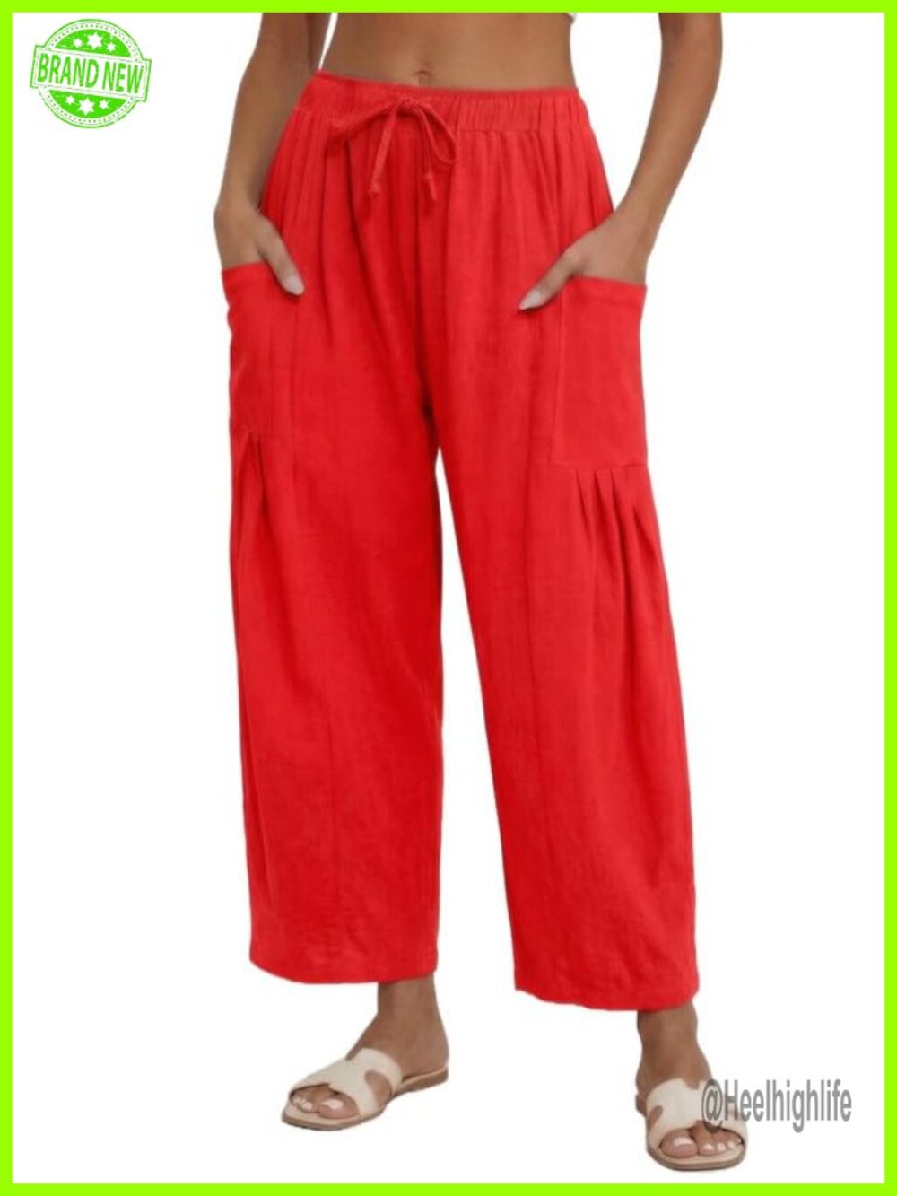 Womens Linen Wide Leg Palazzo Pants with Pockets High Waisted Casual